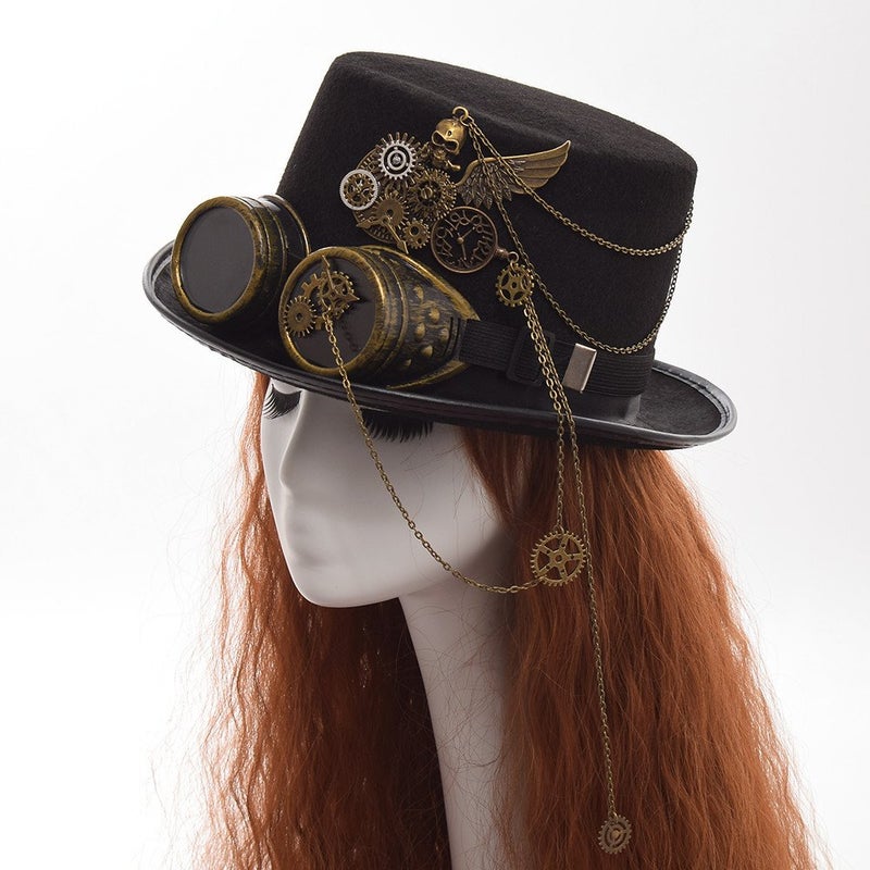 GRACEART Steampunk Top Hat for Women Gothic Gears for Men with Removable Goggle - Image 2